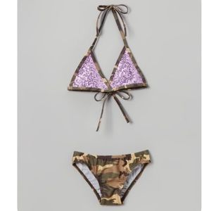 Cruz Camo & Purple Sequin Bikini Bathing Suit 3T